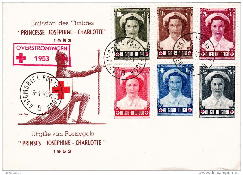 912 917 PC 13 Commémoratif  Overstromingen Inondations Croix-Rouge Joséphine Charlotte Princesse 5-4-1953 B Automobiel - Non Classés