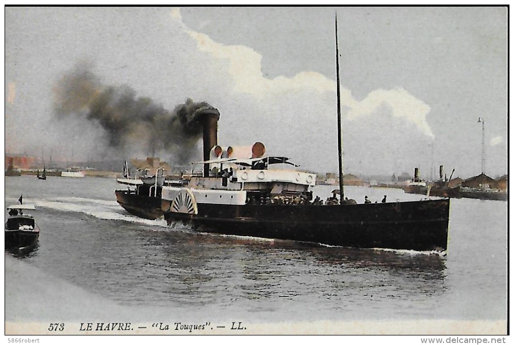 CARTE POSTALE ORIGINALE ANCIENNE : LA TOUQUES  BATEAU FERRIE A VAPEUR LIAISON TROUVILLE LE HAVRE SEINE MARITIME (76) - Ferries