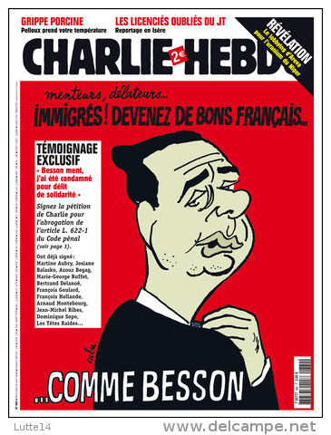 CHARLIE HEBDO N° 880 Du 29/04/2009 - Immigrés Devenez De Bons Français Comme Besson Délit De Solidarité / Grippe Porcine - Humour