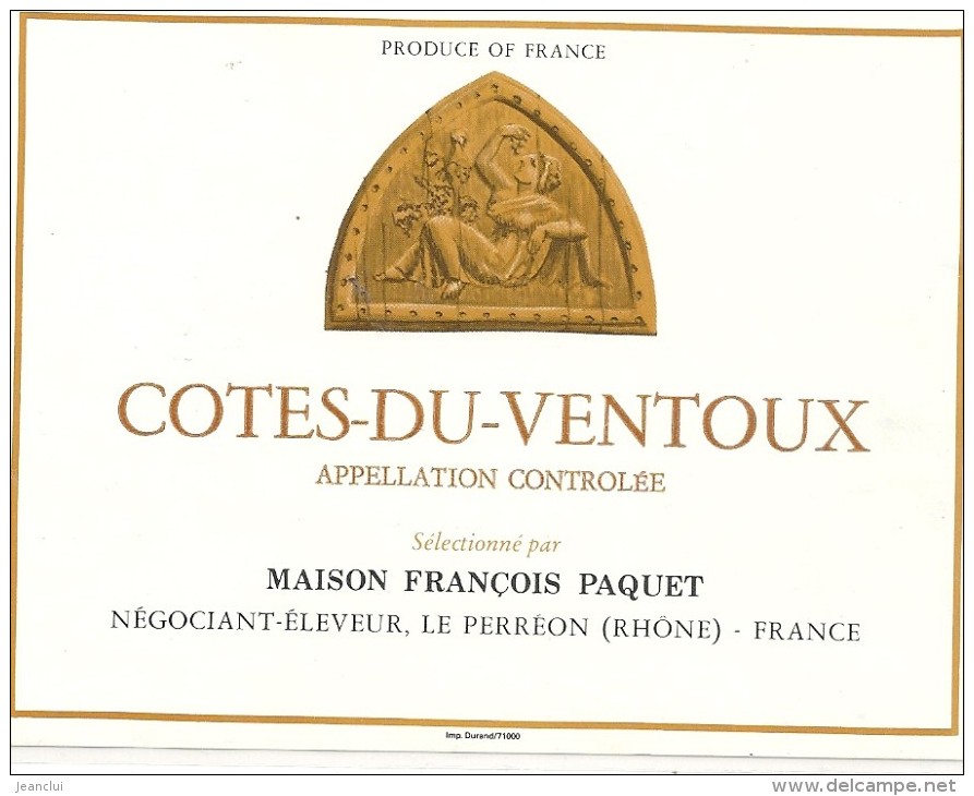 --COTES-DU-VENTOUX--APPELLATION CONTROLEE--MAISON FRANCOIS PAQUET-negociant-eleveur Le Perreon-(rhone) - Côtes Du Ventoux