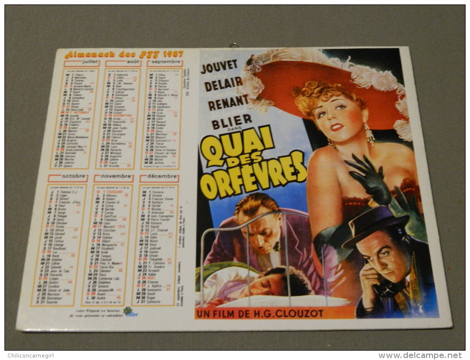 Calendrier 1987 - OLLER - Affiche De Cinéma - 212 - Kharbine Tapador - Maurice Chevalier - Le Roi De Koning - Quai Des.. - Groot Formaat: 1981-90