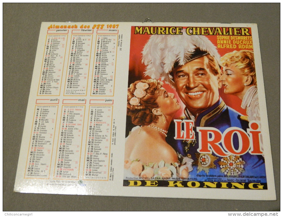 Calendrier 1987 - OLLER - Affiche De Cinéma - 212 - Kharbine Tapador - Maurice Chevalier - Le Roi De Koning - Quai Des.. - Groot Formaat: 1981-90