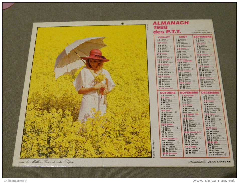 Calendrier 1988 - JEAN LAVIGNE - Photo PIX - Femme Romantique - Bouquet - Année Bissextile - Tamaño Grande : 1981-90