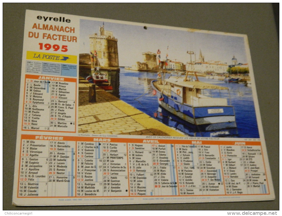 Calendrier 1995 - EYRELLE - La Rochelle - Le Mont-Saint-Michel - Dessin De Guy CHAVANIS - Tamaño Grande : 1991-00