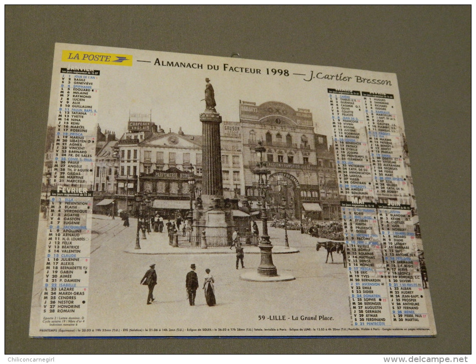 Calendrier 1998 - J. CARTIER BRESSON - Bordeaux - L'Embarcadère De Port Royan - Lille - La Grand Place - L. DE SELVA - Grand Format : 1991-00