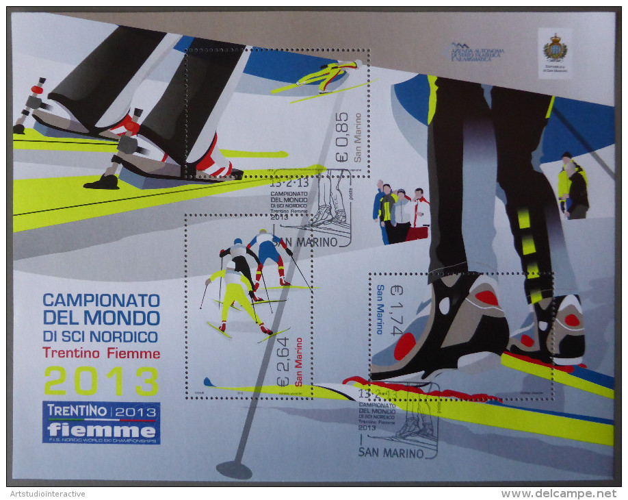 2013 SAN MARINO "CAMPIONATO DEL MONDO SCI NORDICO 2013" FOGLIETTO ANNULLO PRIMO GIORNO - Usati