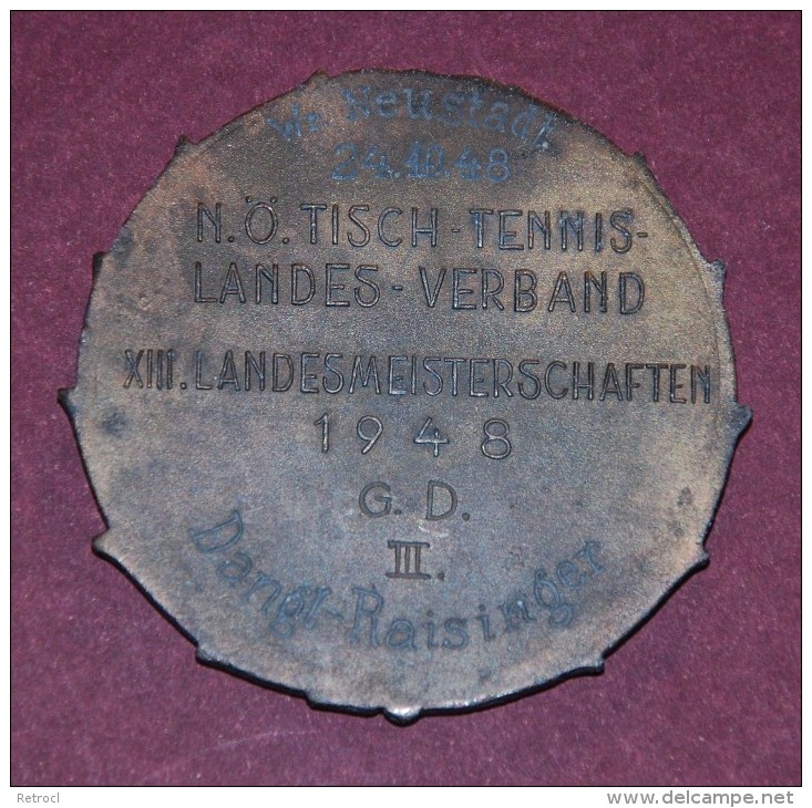 HISTORISCHE MEDAILLEN ÖSTERREICH - Niederösterreich - LANDES-CUP 1948 -Medal Sports From Austria 1948 - Tennis - Sonstige & Ohne Zuordnung