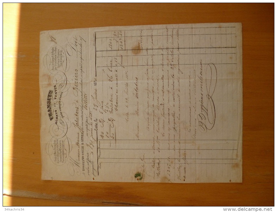 Rare F 1871 Cette Facture Feuille De Route  Bogliano Oncle Et Nevel.Valette. Transit Huile D'olives.... - 1800 – 1899