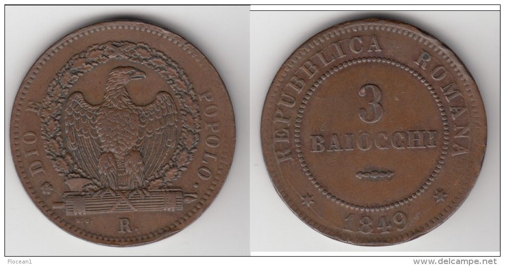 **** ITALIE REPUBLIQUE ROMAINE - ITALIA REPUBLICA ROMANA - 3 BAIOCCHI 1849 DIO E POPOLO - 3 ROND **** ACHAT IMMEDIAT - Cisalpinische/Italienische Rep.