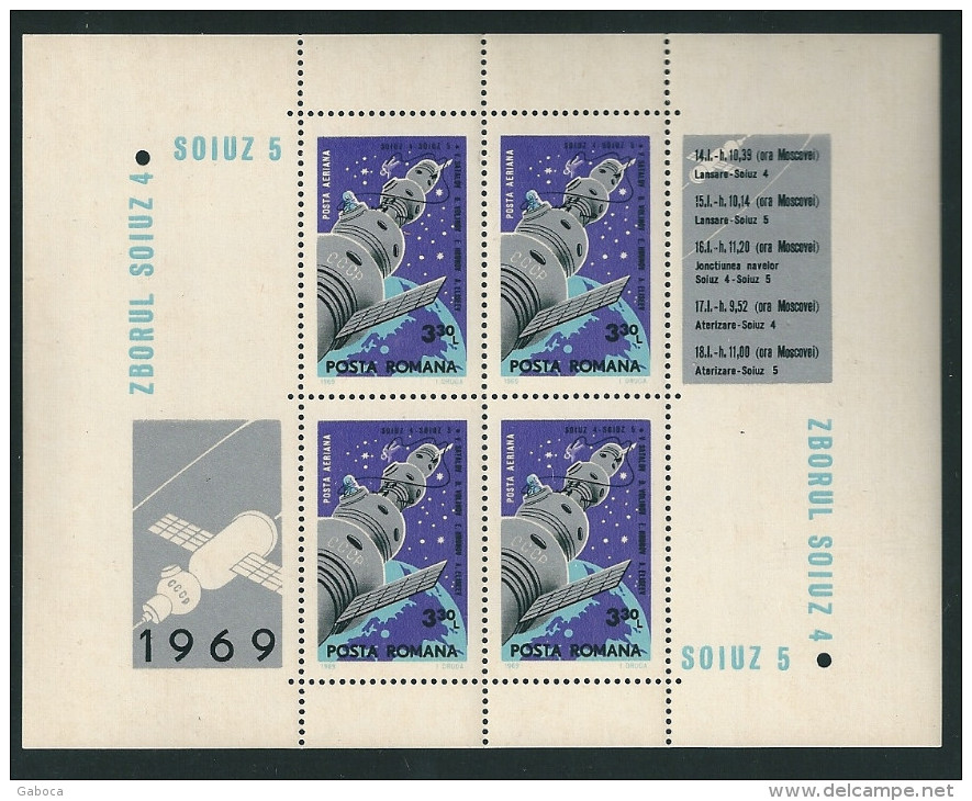 1012 Romania 1969 Space Soyuz-4 -5 S/S MNH - Europe