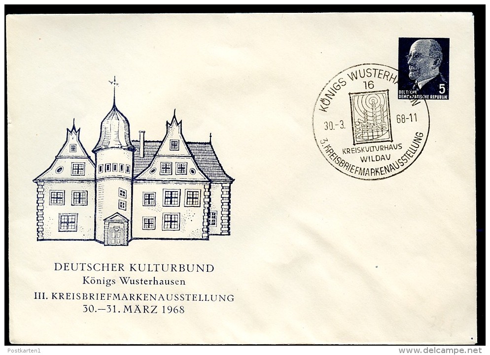 DDR PU14 D2/007a Privat-Umschlag SCHLOSS KÖNIGS WUSTERHAUSEN Sost.1968  NGK 6,00 € - Privé Briefomslagen - Gebruikt