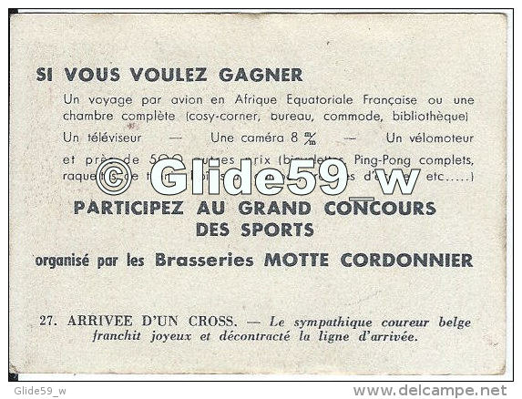 Chromo - Brasseries MOTTE CORDONNIER - N° 27 - Arrivée D'un Cross - Le Sympathique Coureur Belge Franchit Joyeux Et Déco - Other & Unclassified