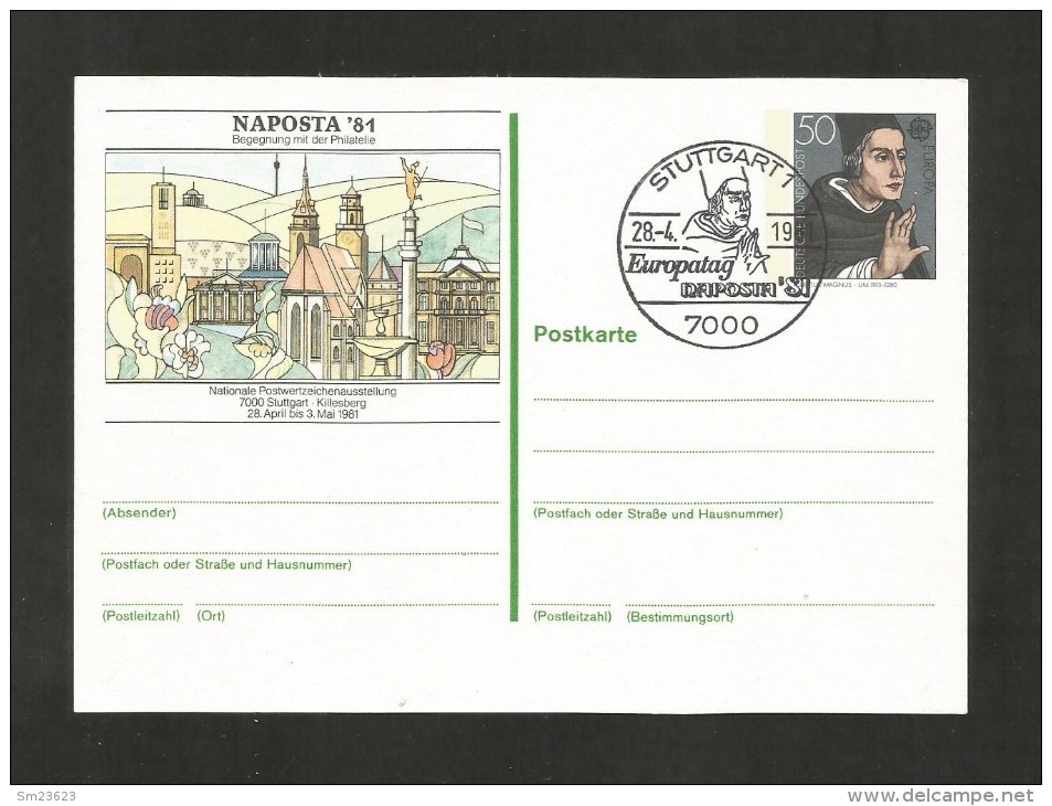 BRD  1980 Mi.Nr. 1049 , EUROPA CEPT - NAPOSTA '81 - Nationale Poswertzeichenausstellung - SS 28.-4.1981 - Illustrated Postcards - Used