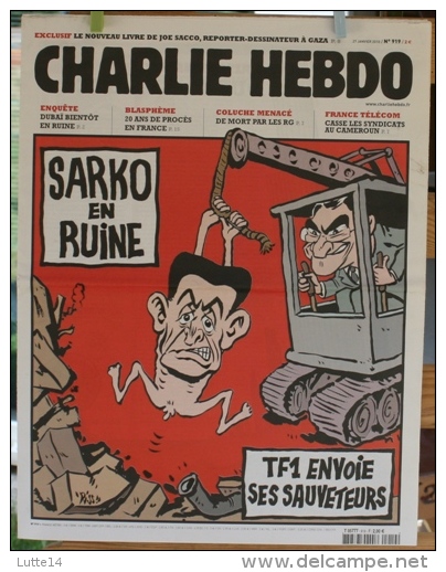 CHARLIE HEBDO N° 919 Du 27/01/2010 - Sarkozy En Ruine : TF1 Envoie Ses Sauveteurs / Coluche Menacé De Mort Par Les RG - Humour