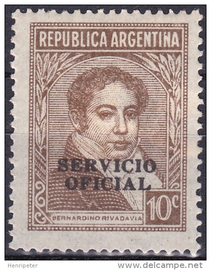 Timbre De Service Neuf  - Servicio Oficial - Bernardino Rivadavia - N° 341 (Yvert) - République D'Argentine 1938-54 - Officials