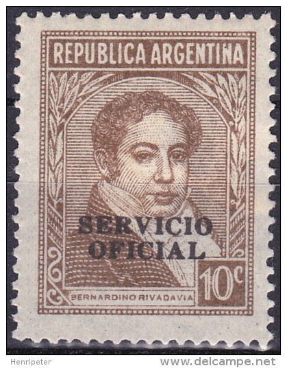 Timbre De Service Neuf  - Servicio Oficial - Bernardino Rivadavia - N° 341 (Yvert) - République D'Argentine 1938-54 - Service