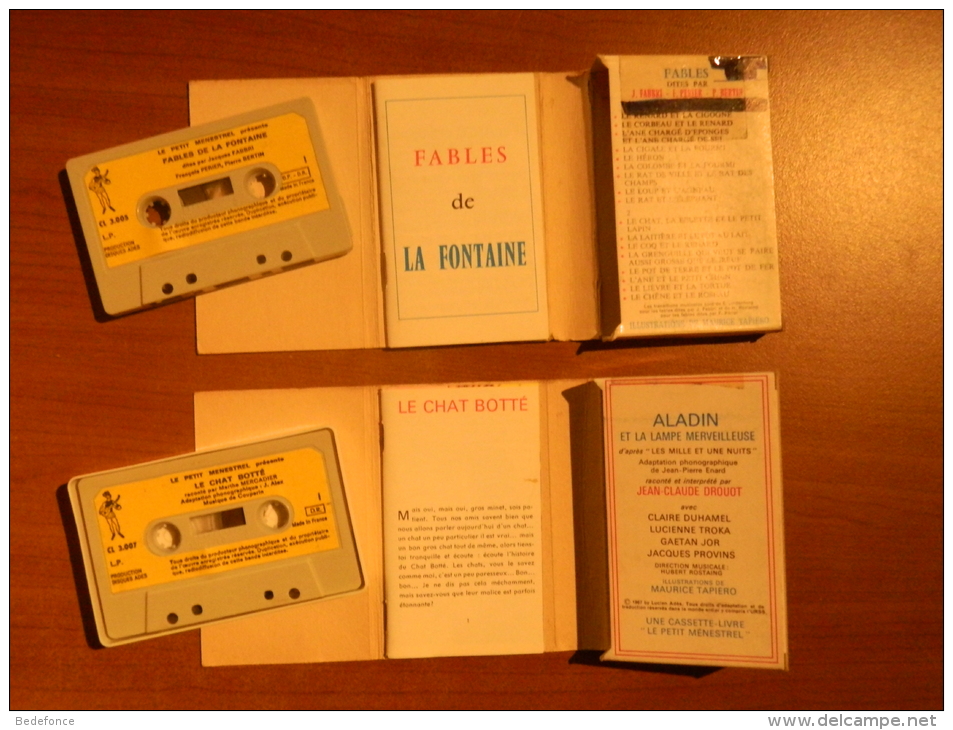 Cassettes Audio Et Livres : 1 - Fables De La Fontaine - 2 - Le Chat Botté - Aladin - Cassettes Audio