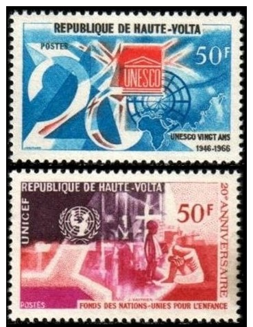 20th Anniversary Of UNESCO & UNICEF, Burkina Faso Stamp SC#173-174 MNH Set - Burkina Faso (1984-...)