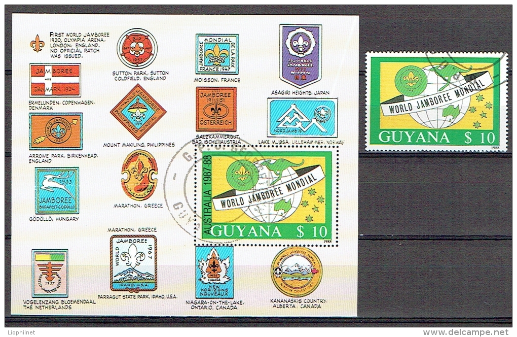 GUYANA 1998, SCOUTISME WORLD JAMBOREE MONDIAL, 1 Valeur Et 1 Bloc, Oblitérés / Used. R315-6 - Oblitérés