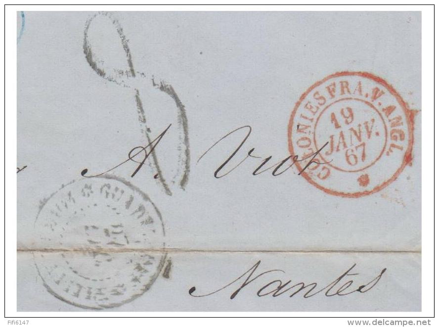 ###POSTE MARITIME ### LETTRE DE POINTE A PITRE POUR NANTES 1867 ### VOIE ANGLAISE 1867 ### - Schiffspost