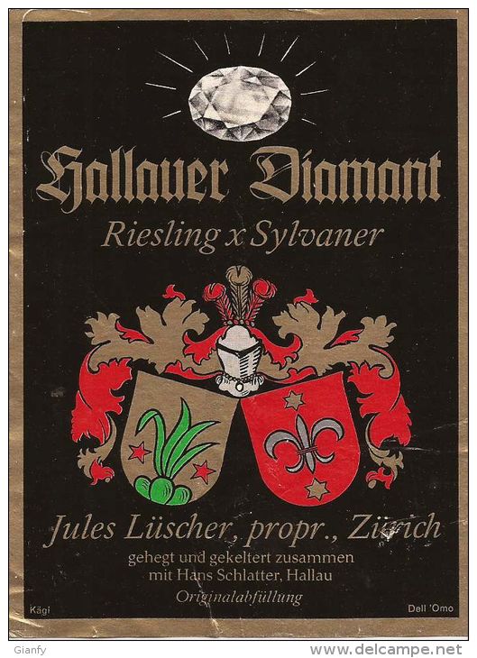 JULES LUSCHER HALLAUER DIAMANT RIESLING ZURICH SVIZZERA SWITZERLAND WINE LABELS - Riesling