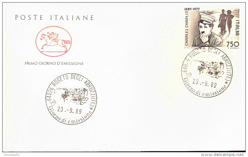 1989 BUSTA CON ANNULLO FDC Centenario Della Nascita Di Charles Chaplin (1889-1977), Regista E Attore. CHARLOTT - Cinema