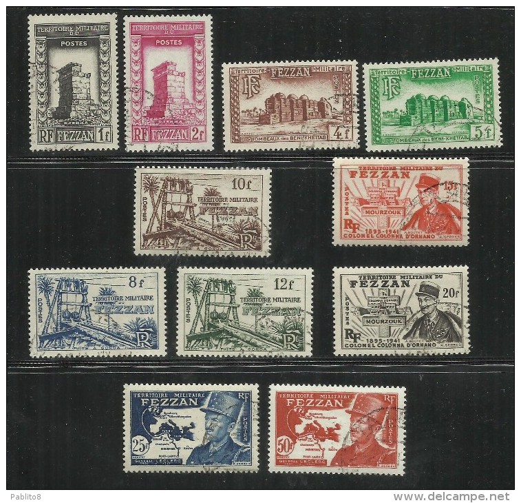 FEZZAN 1949 TERRITORIO MILITARE TERRITOIRE MILITAIRE 1°  EMISSIONE SERIE COMPLETA COMPLETE SET USATA USED OBLITERE' - Used Stamps