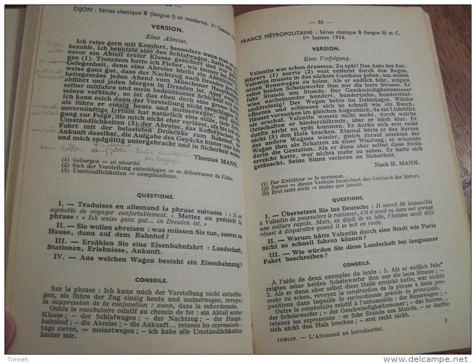 LA LANGUE ALLEMANDE AU BACCALEUREAT L. JUHLIN 1957 édition DELAGRAVE - Schulbücher