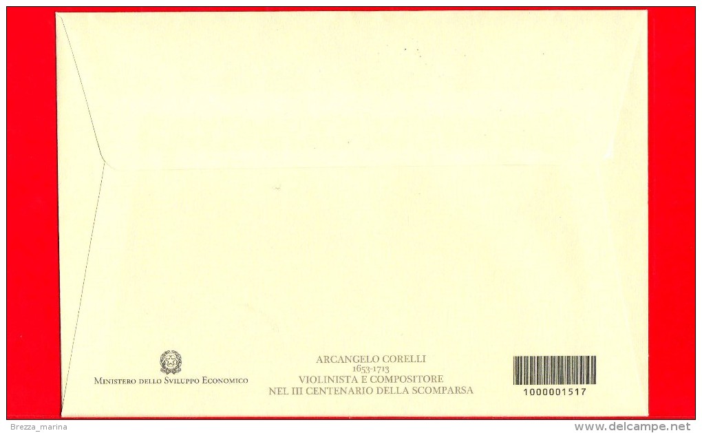 Nuovo - ITALIA - 2013 - Busta Postale - Intero - 3º Centenario Della Morte Di Arcangelo Corelli - 0,70 € • Ritratto - Stamped Stationery