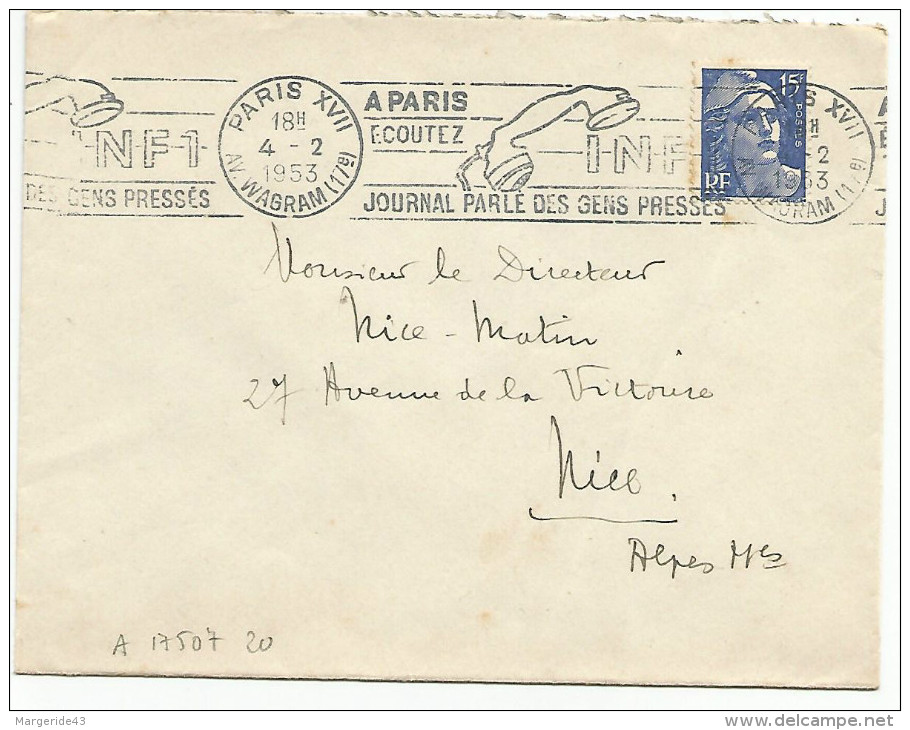 OBLITERATION PARIS INF1 JOURNAL PARLE DU 4/2/53 - Mechanical Postmarks (Other)