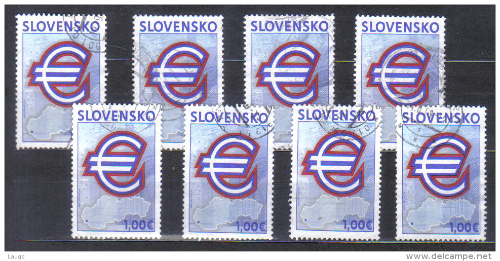 Slovakia  First Euro Value Stamp  , Symbol Of Euro , Map  2009    8x  FU - Usados