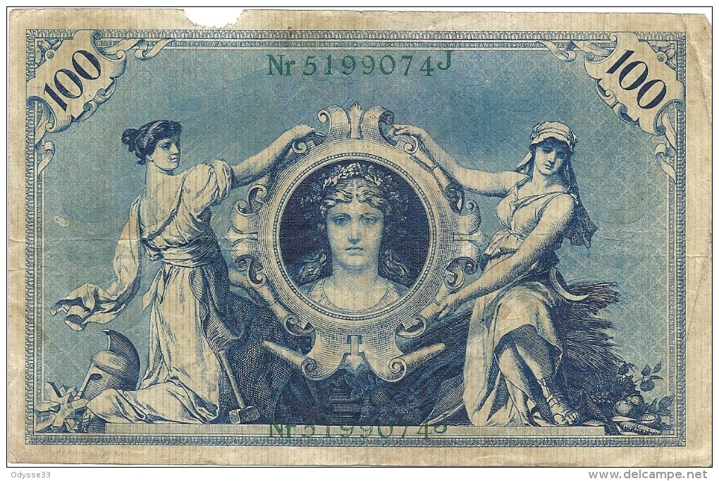 - A.1908 - 100 Mark - Reichsbanknote - Usagé - N° 5199074 J - - 100 Mark