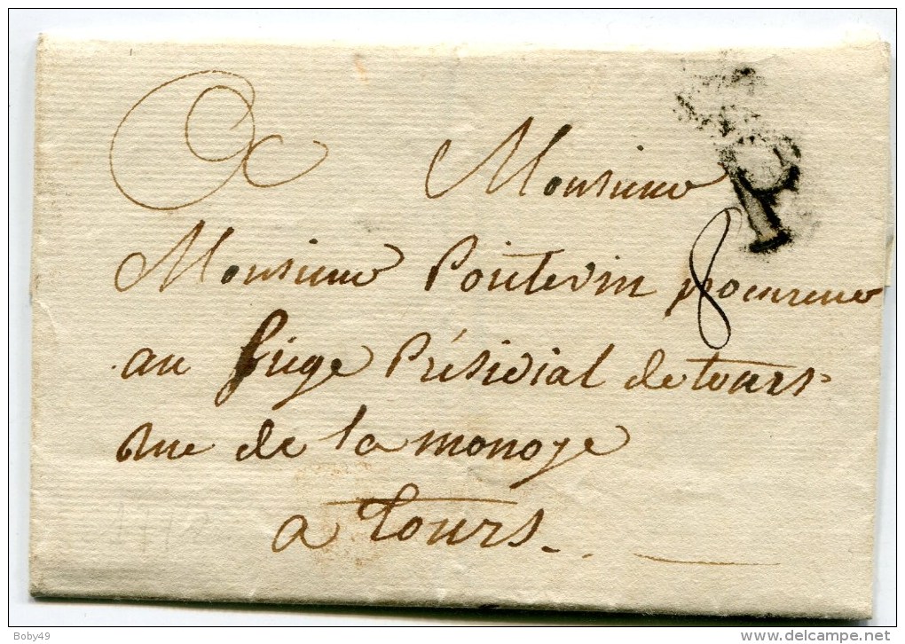 PARIS LSC Du 10/08/1772 Avec P Couronné Marque LENAIN N°9  Taxe De 8 Pour TOURS( 2 Scans) - 1701-1800: Précurseurs XVIII