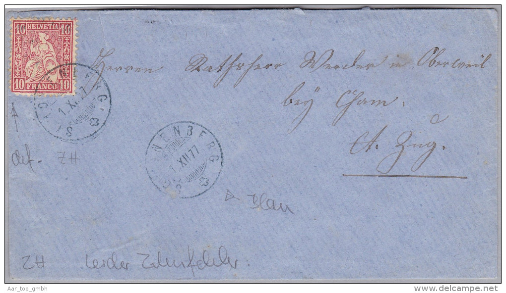 Heimat ZH SCHOENENBERG 1877-12-01 Blau Brief 10Rp. Sitzende (Zahnfehler) - Lettres & Documents