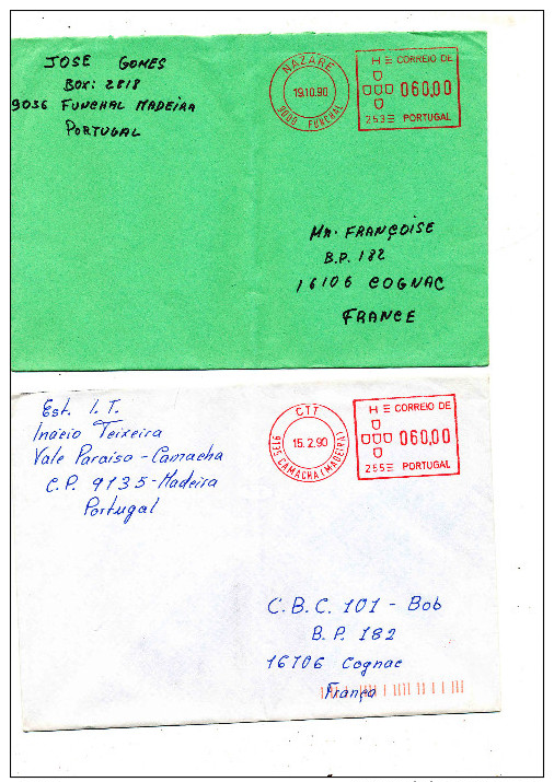 ILE MADERE MADEIRA ISLANDS  2 ENVELOPPES  FUNCHAL  / COGNAC AFFRANCHISSEMENT AUTOMATIQUE - Other & Unclassified