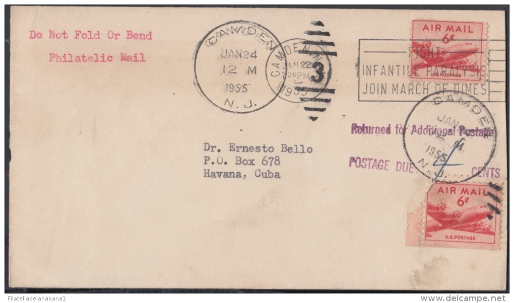 1955-H-18 US. 1955. SOBRE CON TASA POR COBRAR. POSTAGE DUE. CAMDEN. US. 1955. - Cartas & Documentos