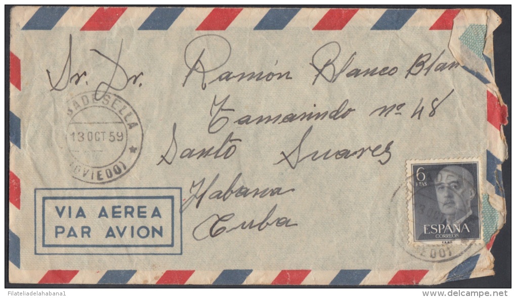 1959-H-3 ESPAÑA SPAIN RIVADESELLA COVER TO CUBA1959. MARCA: ASTA. ASOCIACION AGENTES DE VIAJES. TRAVELS CONVENTION - Cartas & Documentos