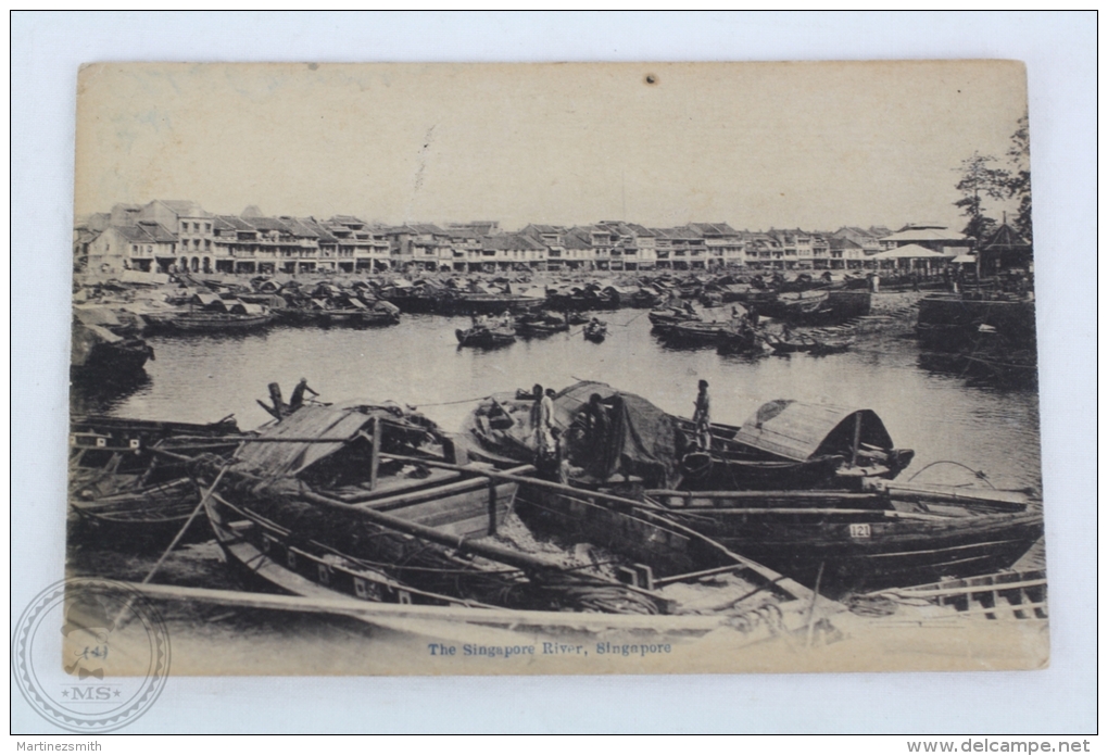 Old Singapore Postcard - The Singapore River - Boats And People - Singapur