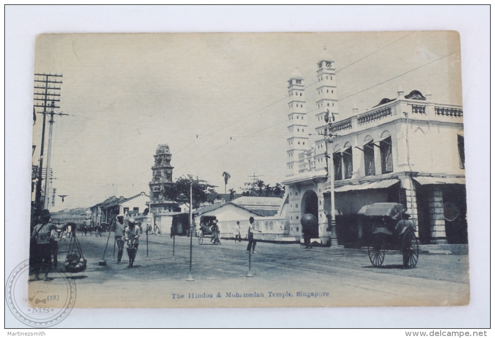 Old Singapore Postcard - The Hindoo & Mohamedan Temple - Singapur