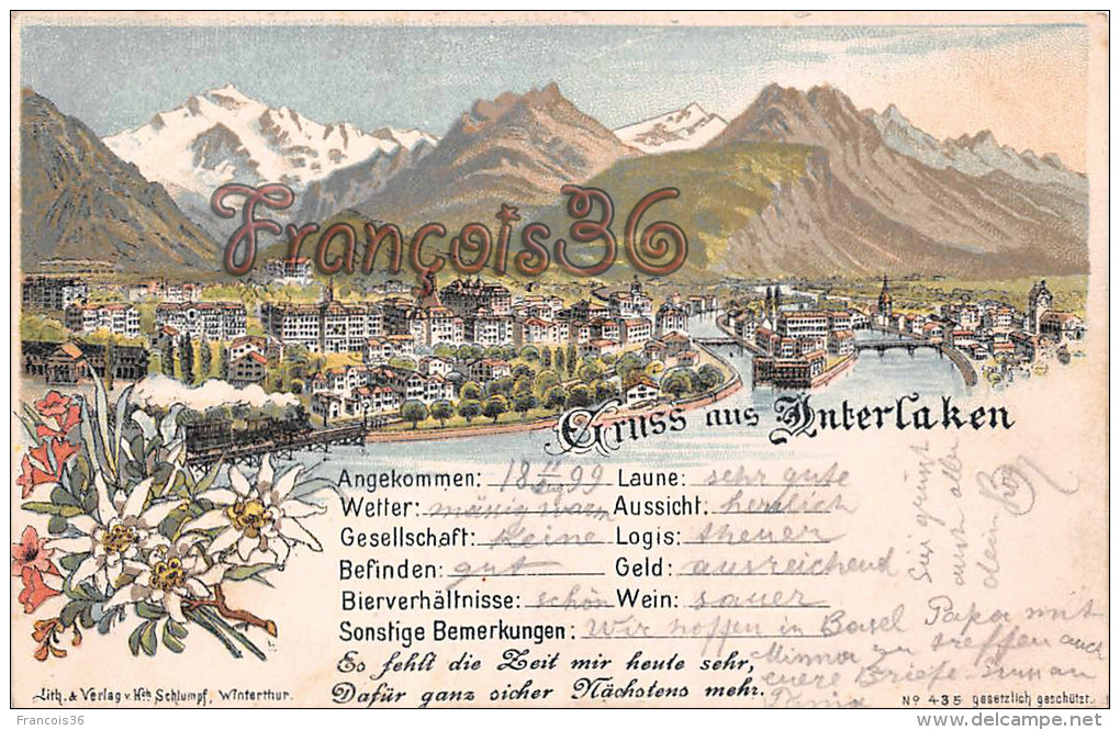 (BE) Gruss Aus Interlaken - 1899 - Bon état - 2 SCANS - Interlaken