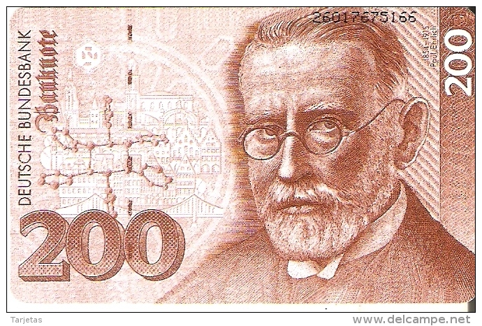 TARJETA DE ALEMANIA CON UN BILLETE DE 200 MARKS (BANKNOTE) - Sellos & Monedas