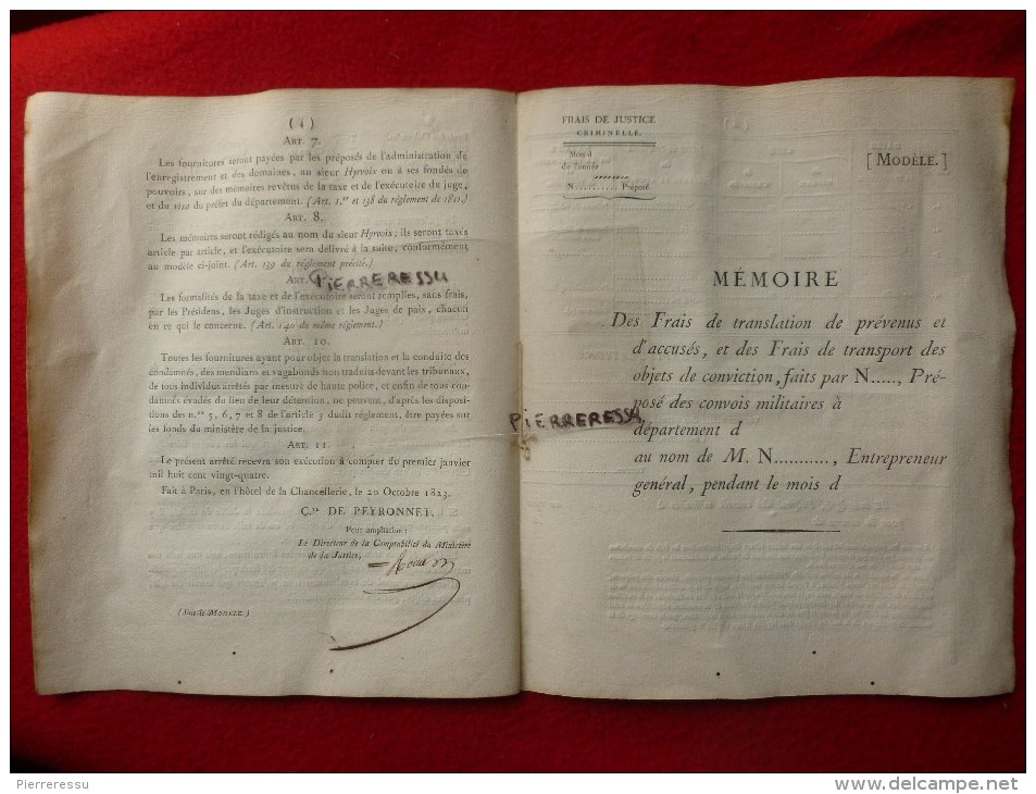 TRAITÉ AVEC LE SIEUR HYRVOIX ENTREPRISE GENERALE DES CONVOIS MILITAIRES 1823 - Historische Dokumente