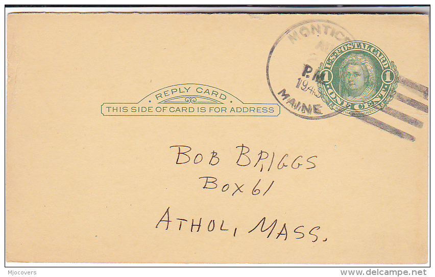 1943 Monticello Me USA 1c POSTAL STATIONERY CARD United States Stamps Cover - 1941-60