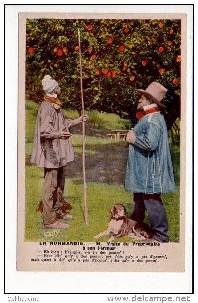 Normandie  - Folklore - Série "En Normandie" Visite Du Propriétaire à Son Fermier ( Gaulage Des Pommes, Chien) - Costumes