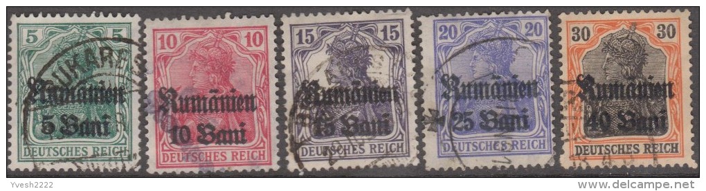 Roumanie 1918 Occupation Allemande 26 à 30 Oblitérés. Germania Surchargés. Michel 8 à 12, Cote 7.50 € - Ocupaciones