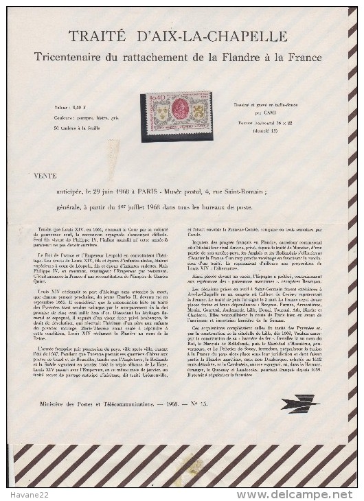 344 Document Poste Telecommucation 1968 N°15 Timbre Neuf TRAITE D'AIX LA CHAPELLE - Postdokumente