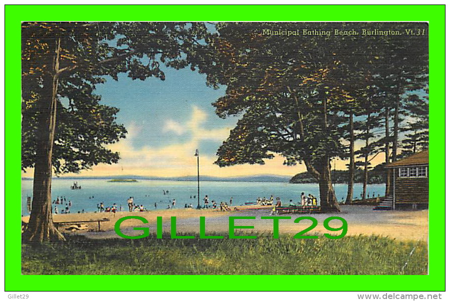 BURLINGTON, VT - MUNICIPAL BATHING BEACH - ANIMATED - TRAVEL IN 1953 - PUB. BY RIVERSIDE PAPER CO - - Burlington