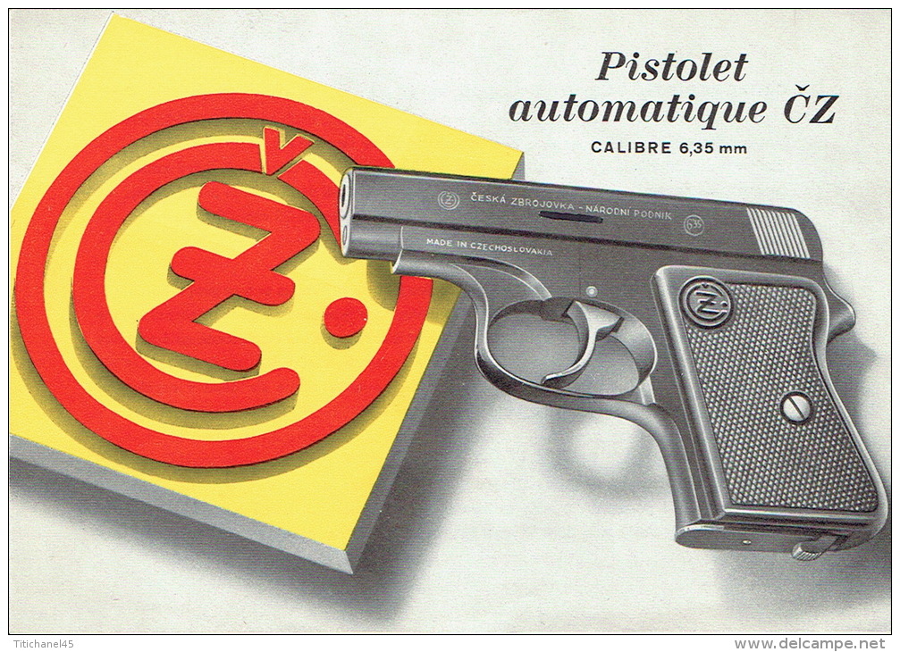 Dépliant Publicitaire 2 Volets PISTOLET AUTOMATIQUE CZ Calibre 6,35 Mm -CESKA ZBROJOVKA -NARODNI PODNIK - CZECHOSLOVAKIA - Armes Neutralisées