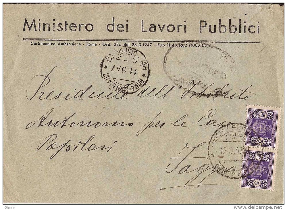 LUOGOTENENZA SEGNATASSE 2 X 5 L 1947 ROMA X FOGGIA - Postage Due