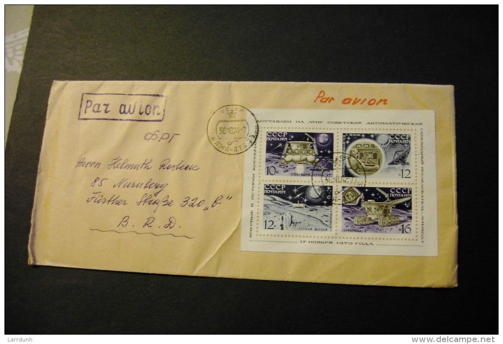 Russia 3837a Luna 7 On Moon Space Souvenir Sheet Block On Cover 1971 A04s - Lettres & Documents